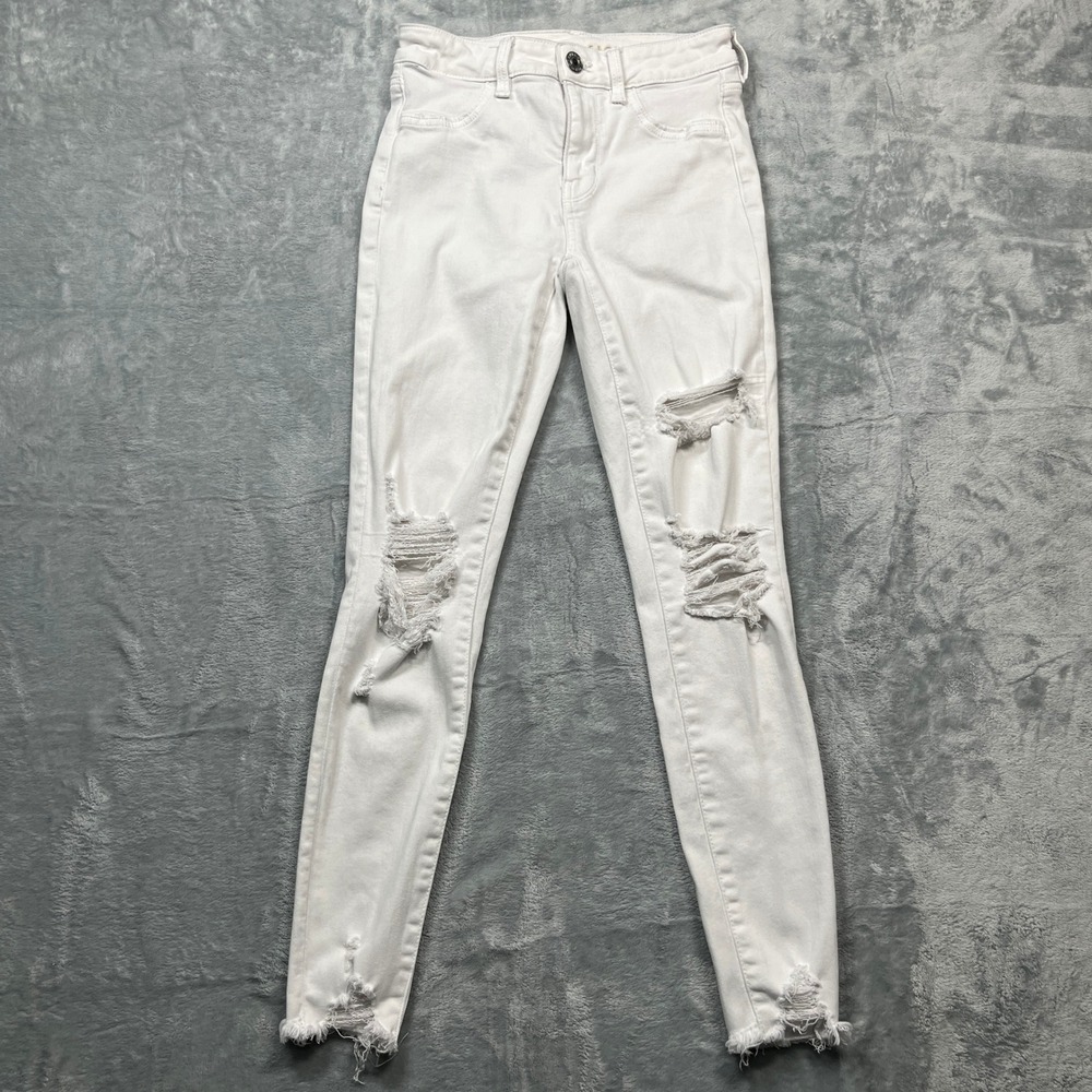 American‎ Eagle Jegging Womens White Distressed Hi-Rise Next Level Stretch 0